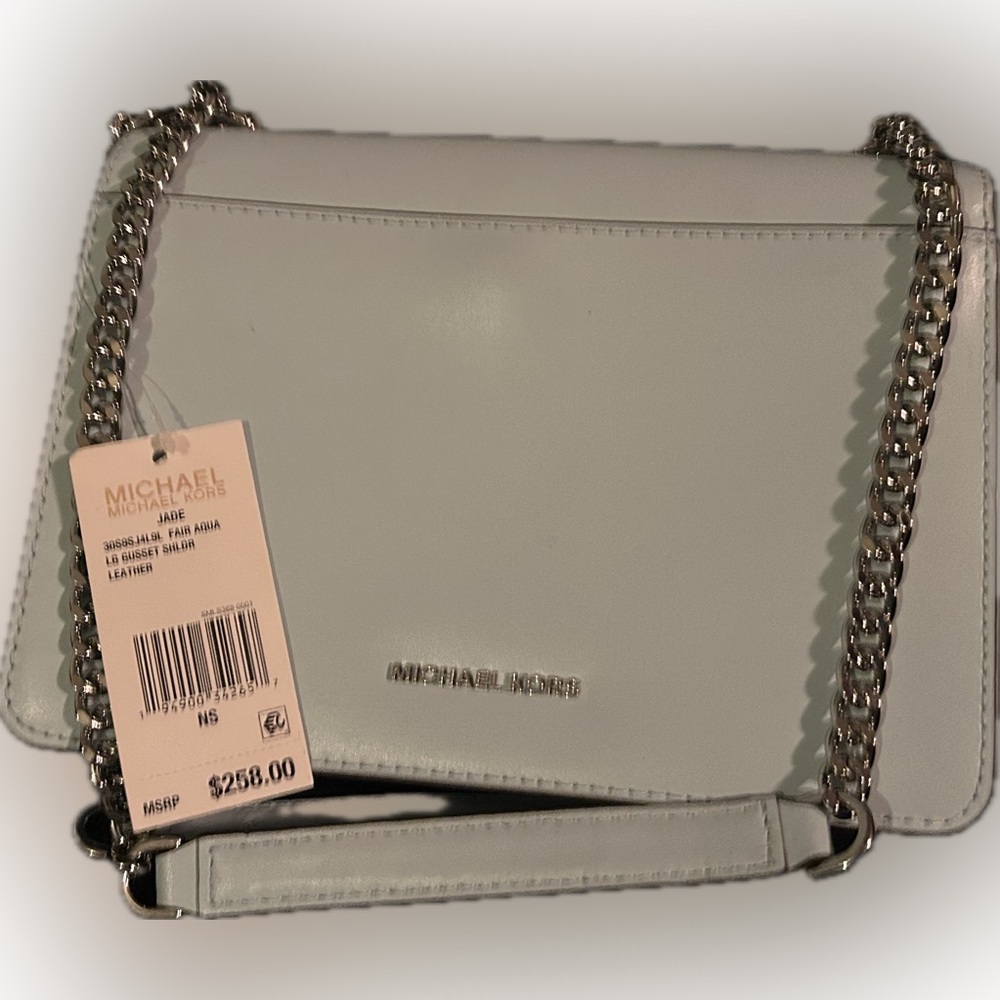 Michael Kors Jade Fair Aqua Crossbody Bag with Chain Strap LG Gusset SHLDR